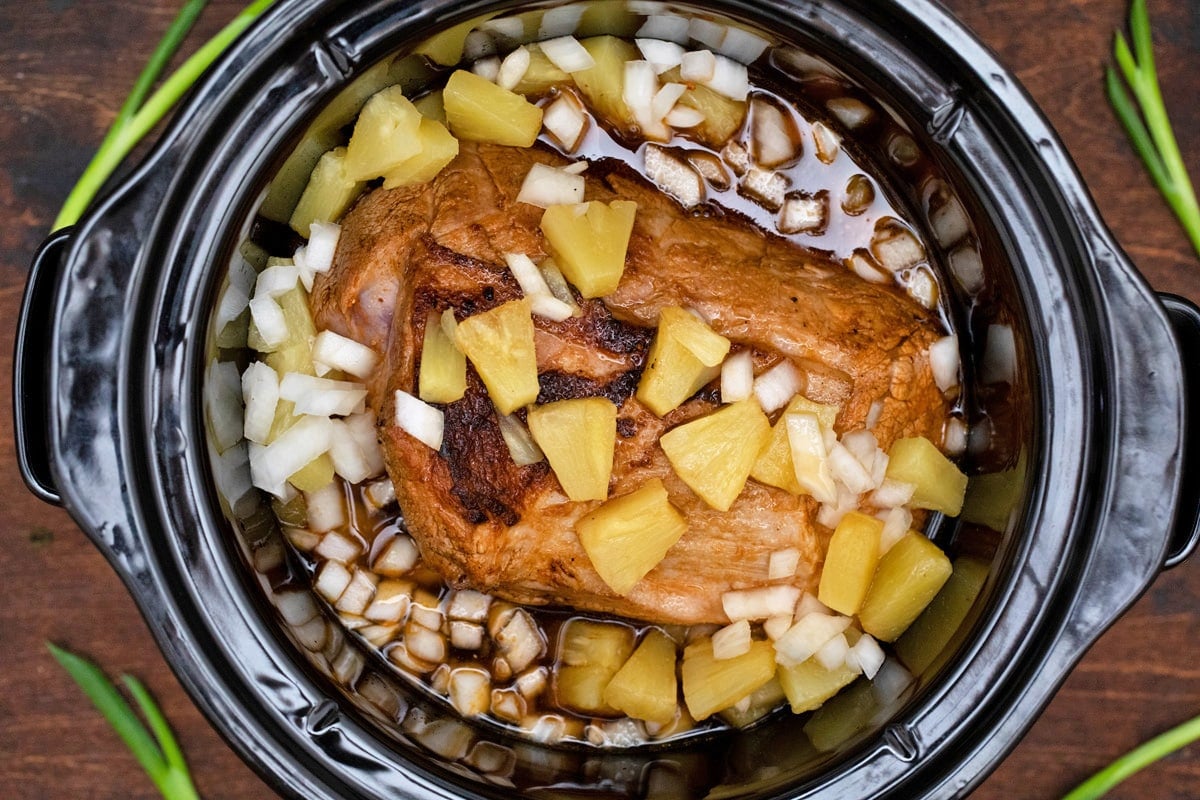 Hawaiian pork loin in slow cooker