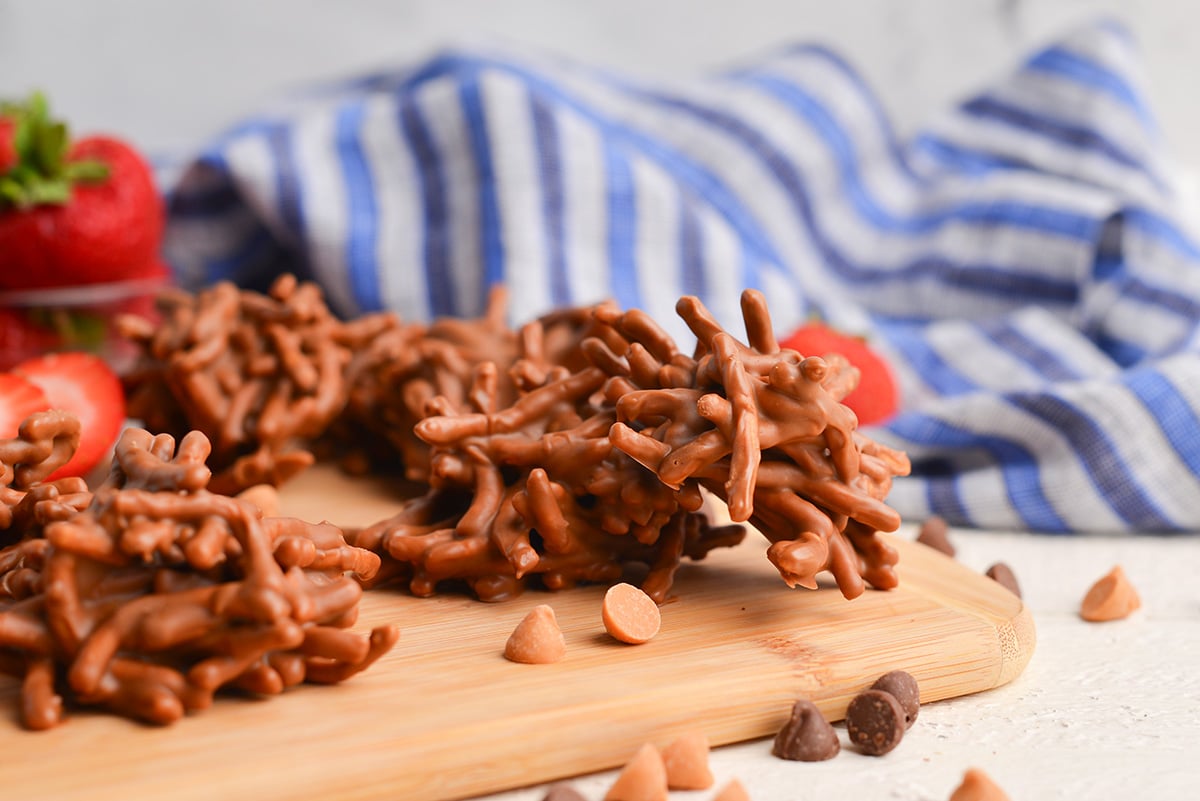 straight on shot of stack of haystack cookies