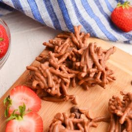 angled shot of haystack cookies on cutting board