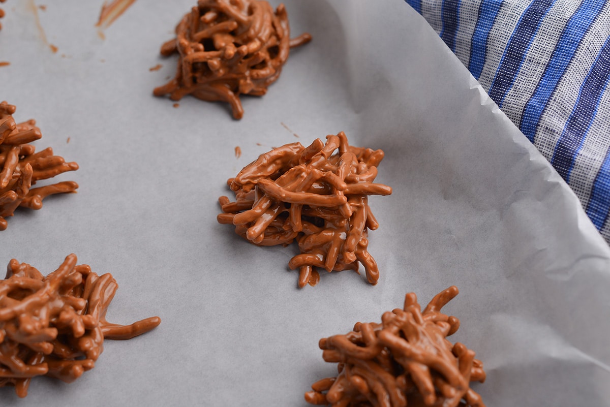 haystack cookies on parchment paper