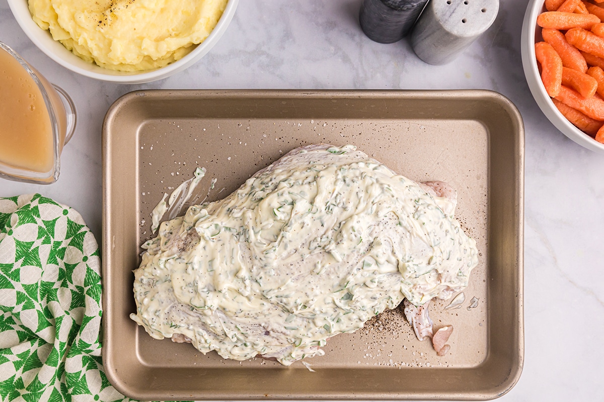 turkey breast coated in herb mayo