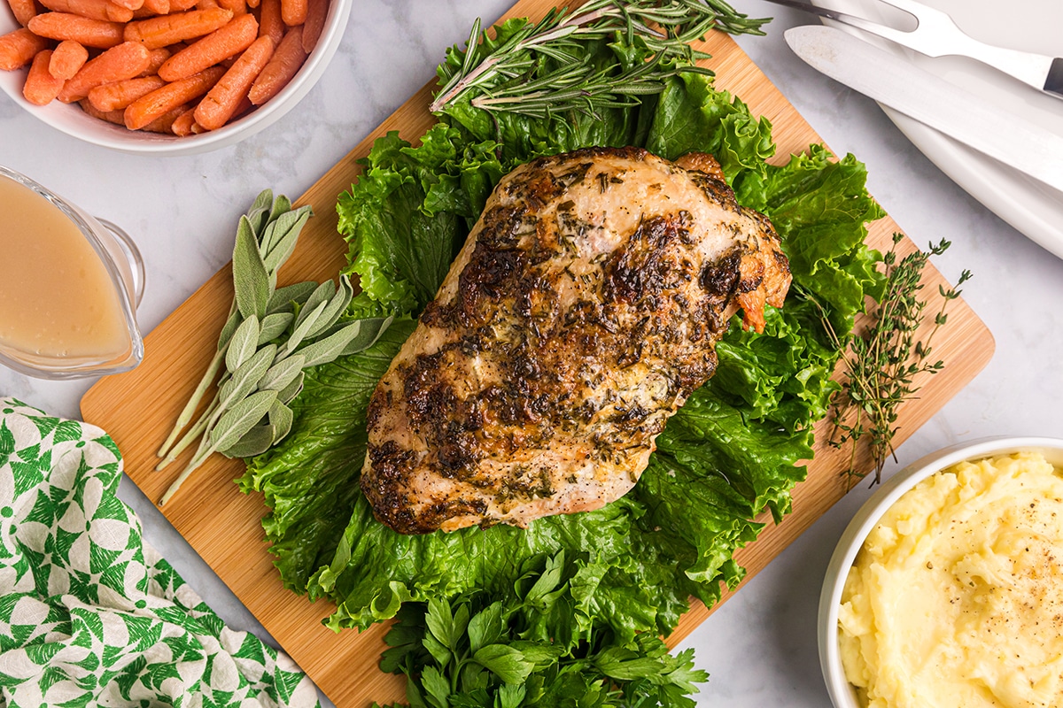 overhead shot of cooked roast turkey breast