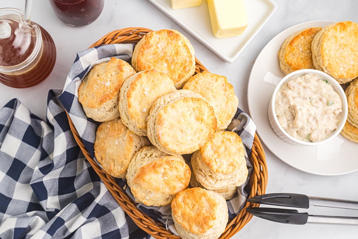 overhead of biscuits in a basket