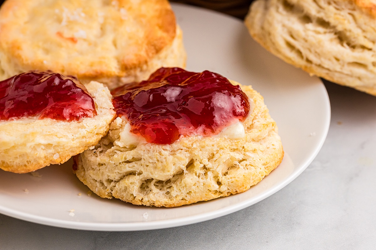 red jam on a biscuit