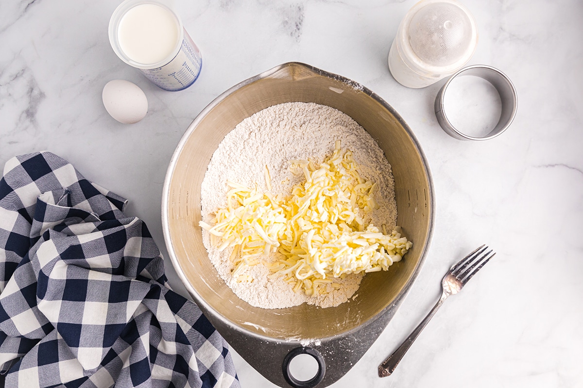 grated butter incorporated into flour mixture