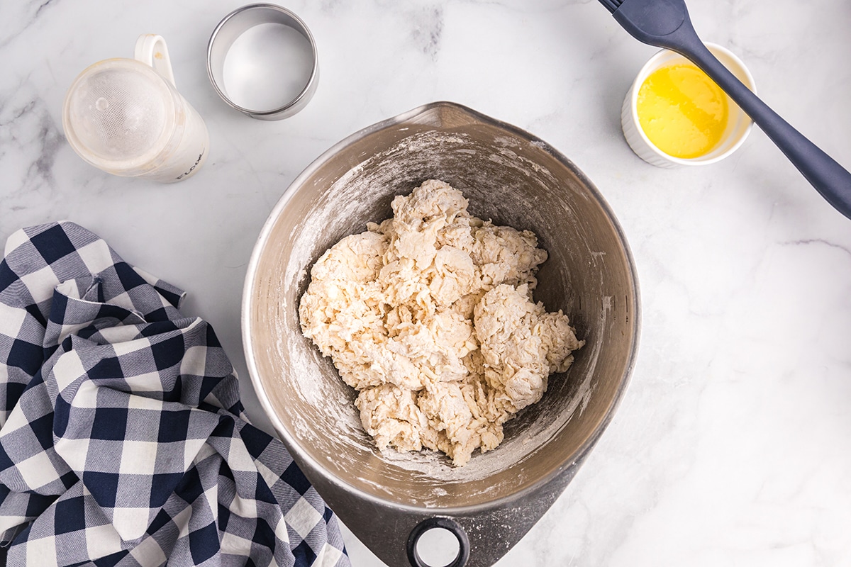 biscuit dough in a mixing bowl