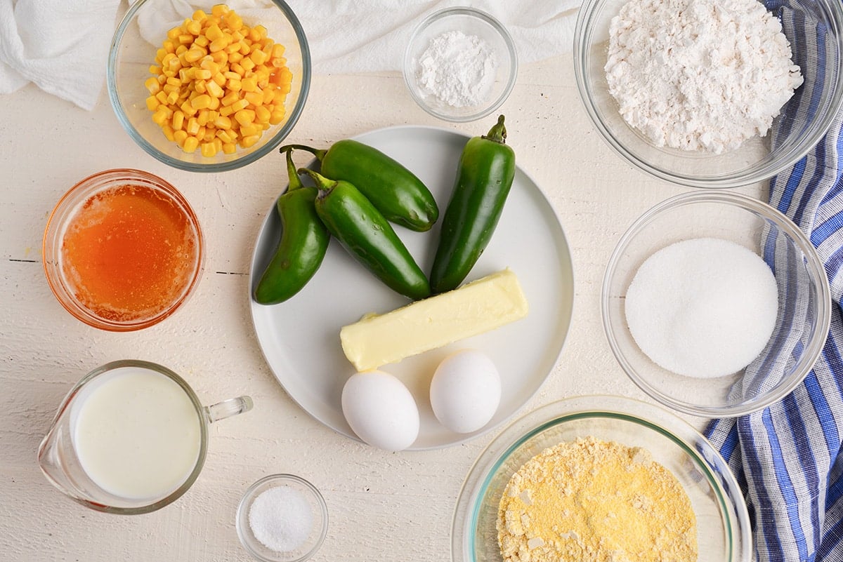 overhead shot of honey jalapeno cornbread ingredients