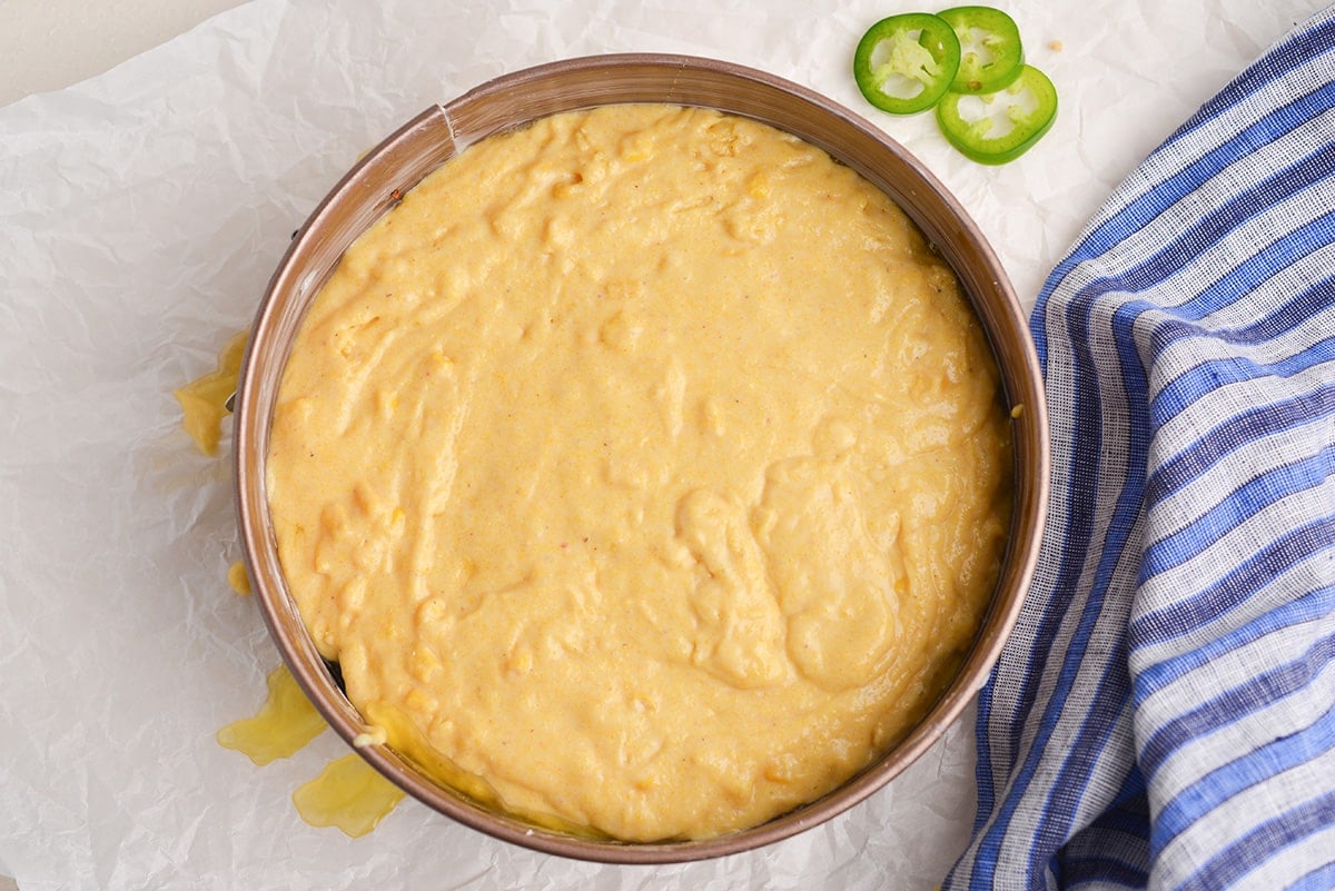 cornbread batter in pan