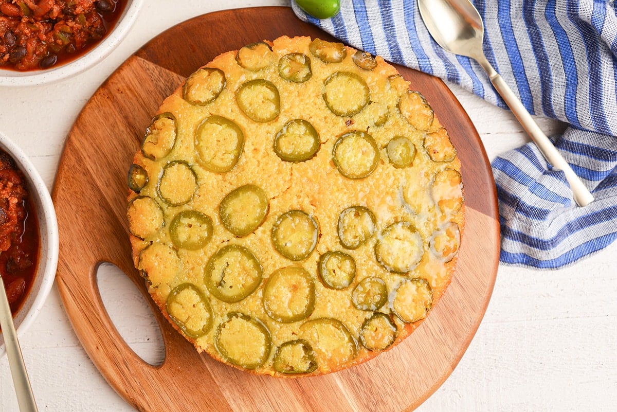 overhead shot of honey jalapeno cornbread