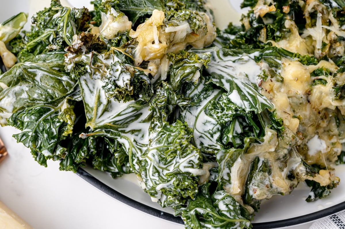 angled shot of kale gratin on plate