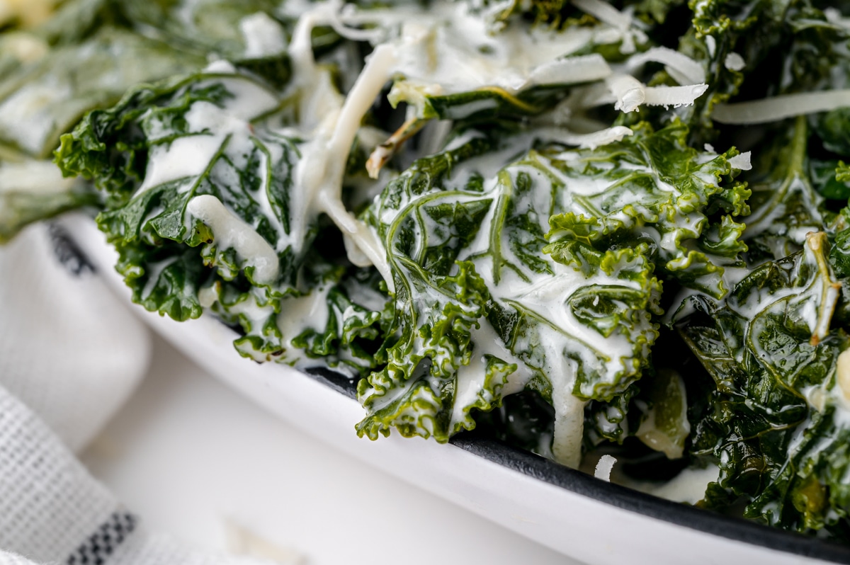 close up angled shot of kale gratin