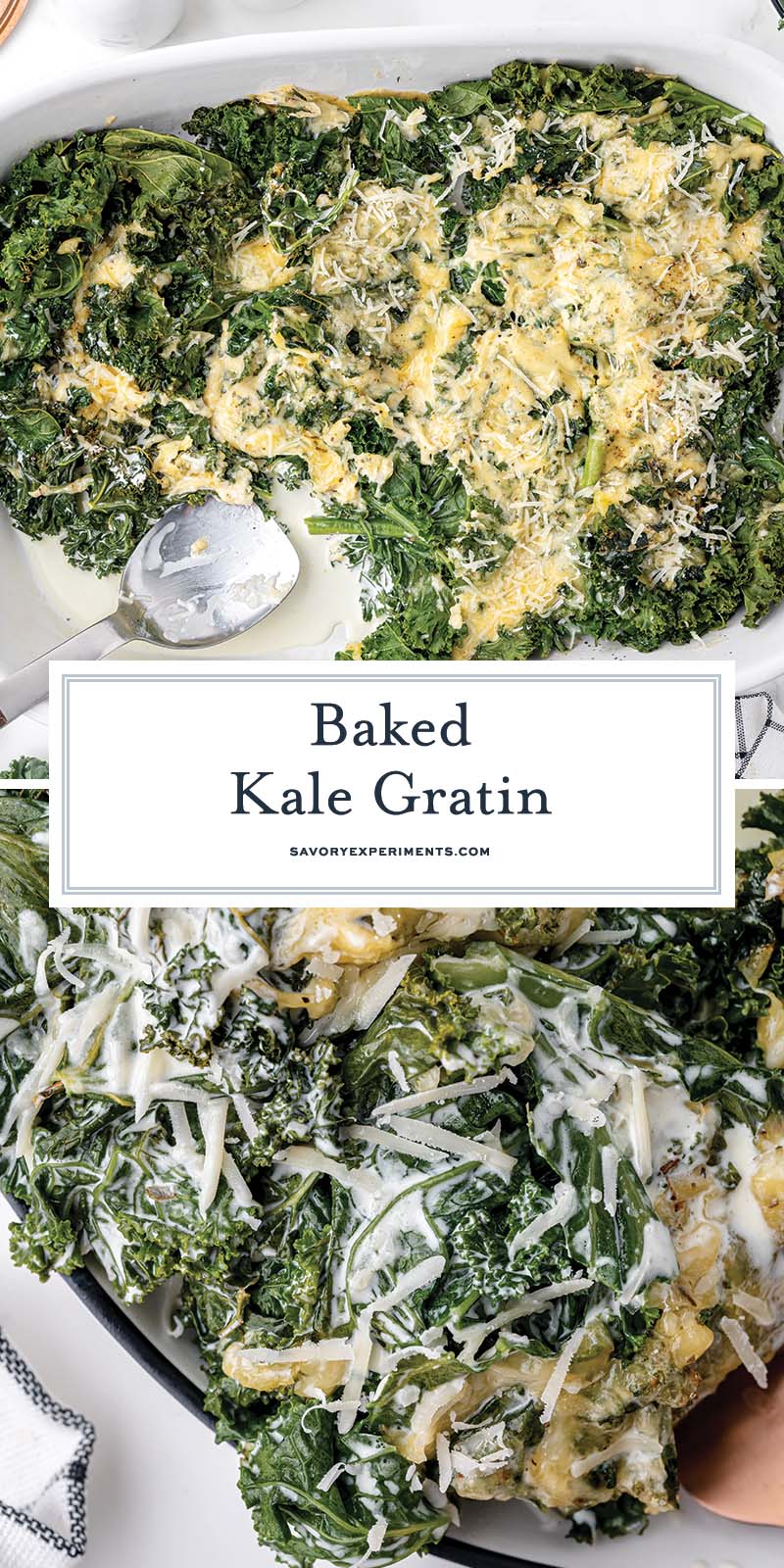 collage of kale gratin for pinterest