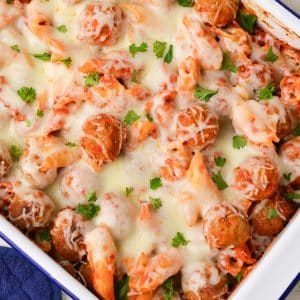 overhead close up of a casserole