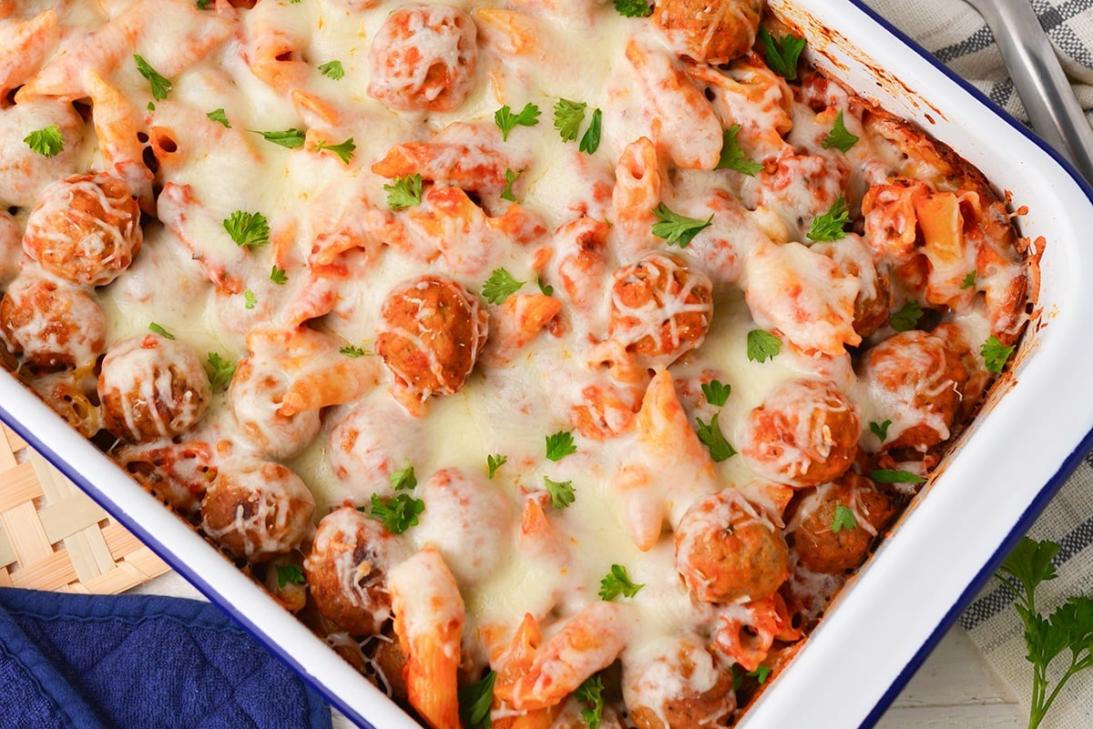 overhead close up of a casserole