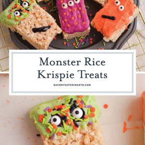 collage of monster rice krispie treats for pinterest