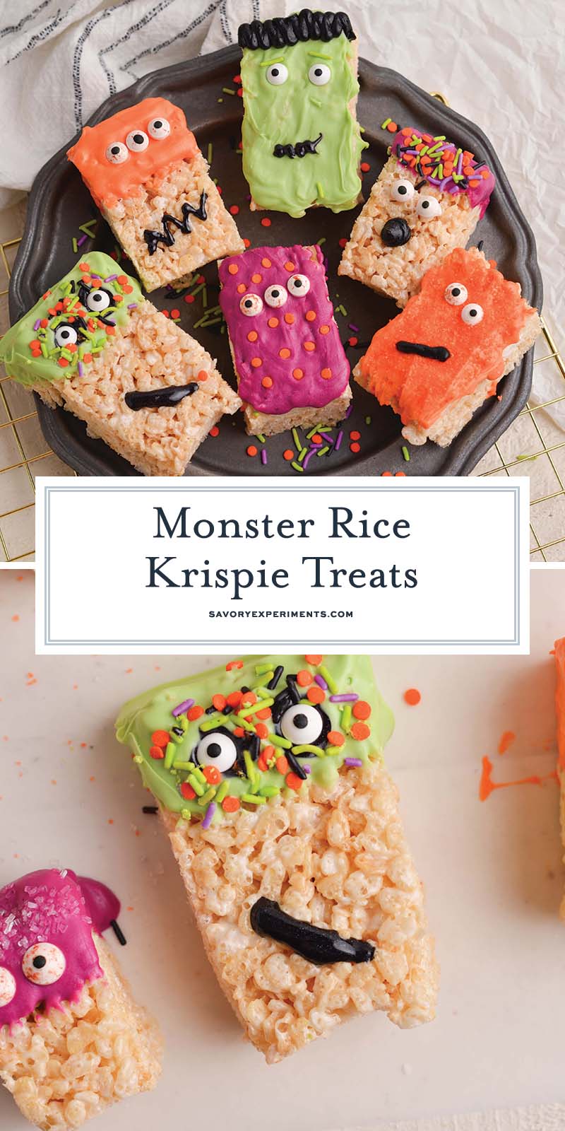 collage of monster rice krispie treats for pinterest