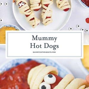 collage of hot dog mummies for pinterest