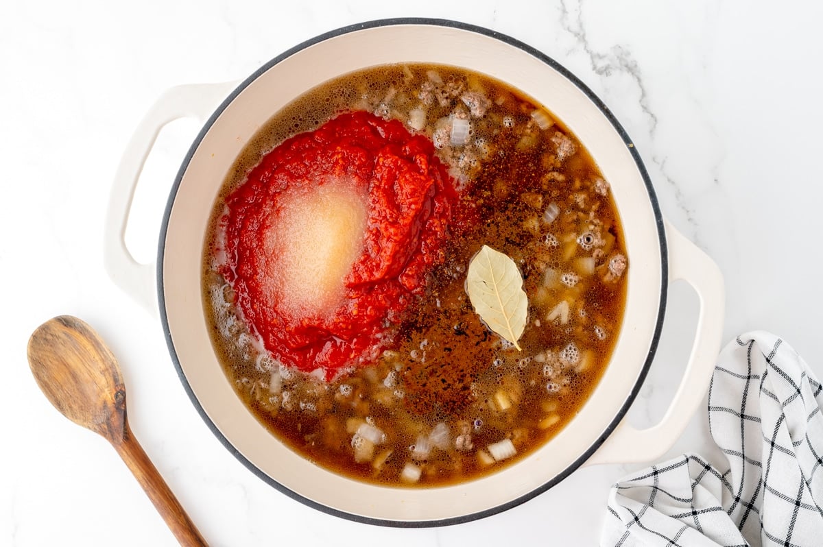 chili ingredients in a pot