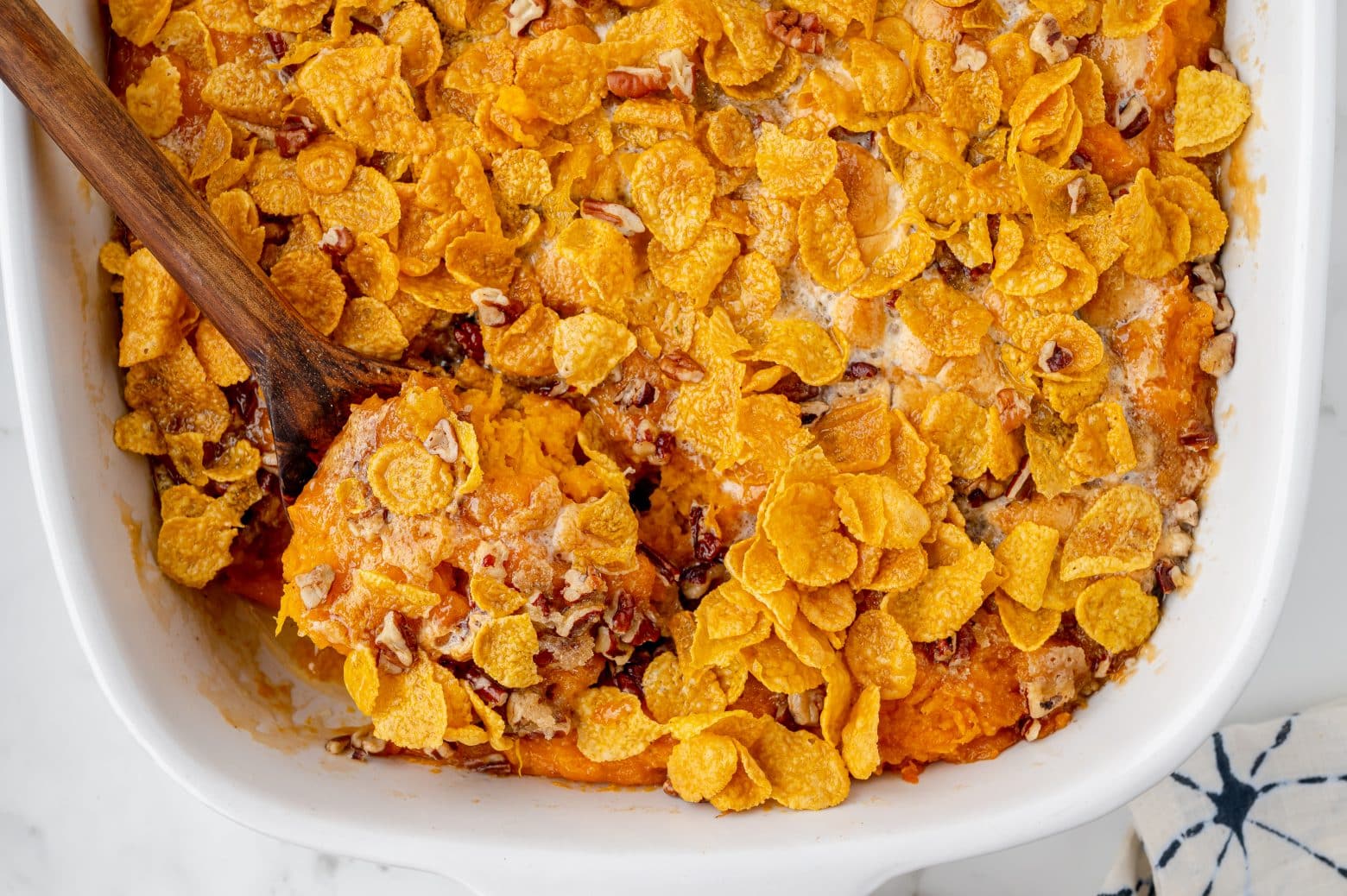 spoon in sweet potato casserole