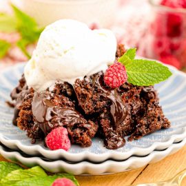 straight on shot of chocolate cake on plate