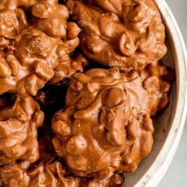 overhead shot of bowl of crock pot candy