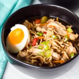 angled shot of bowl of chicken ramen