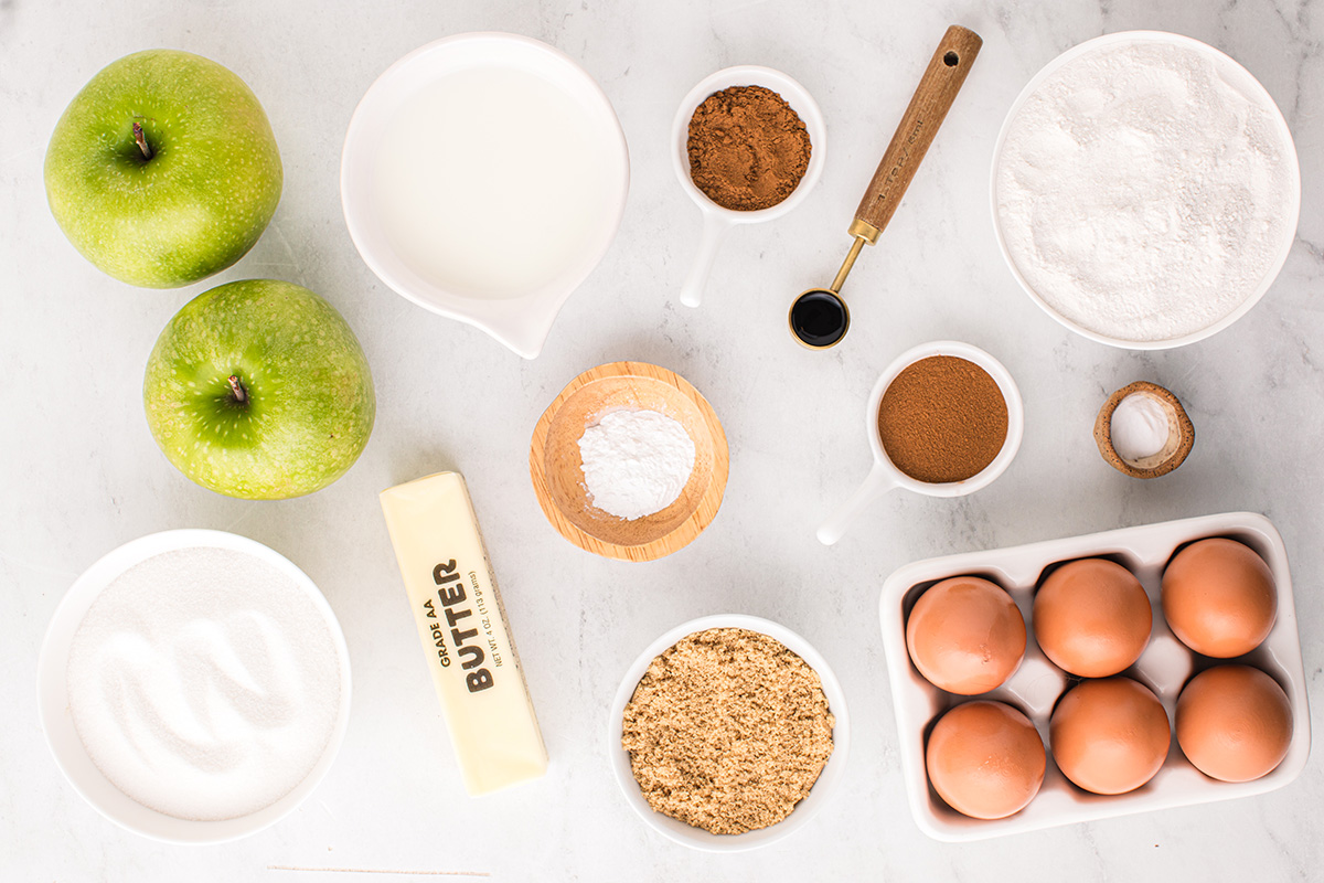 overhead shot of apple bread ingredients