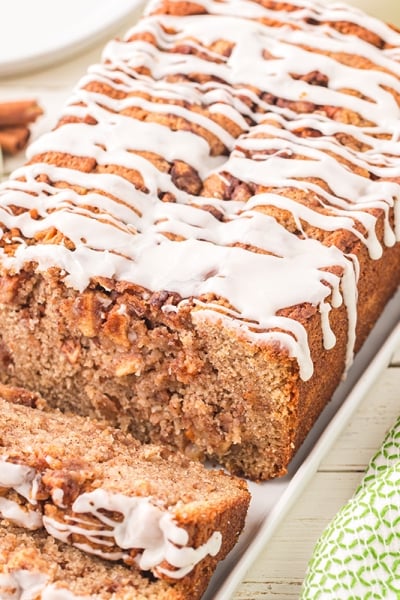 angled shot of sliced apple bread