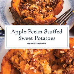 collage of apple spiced stuffed sweet potatoes for pinterest