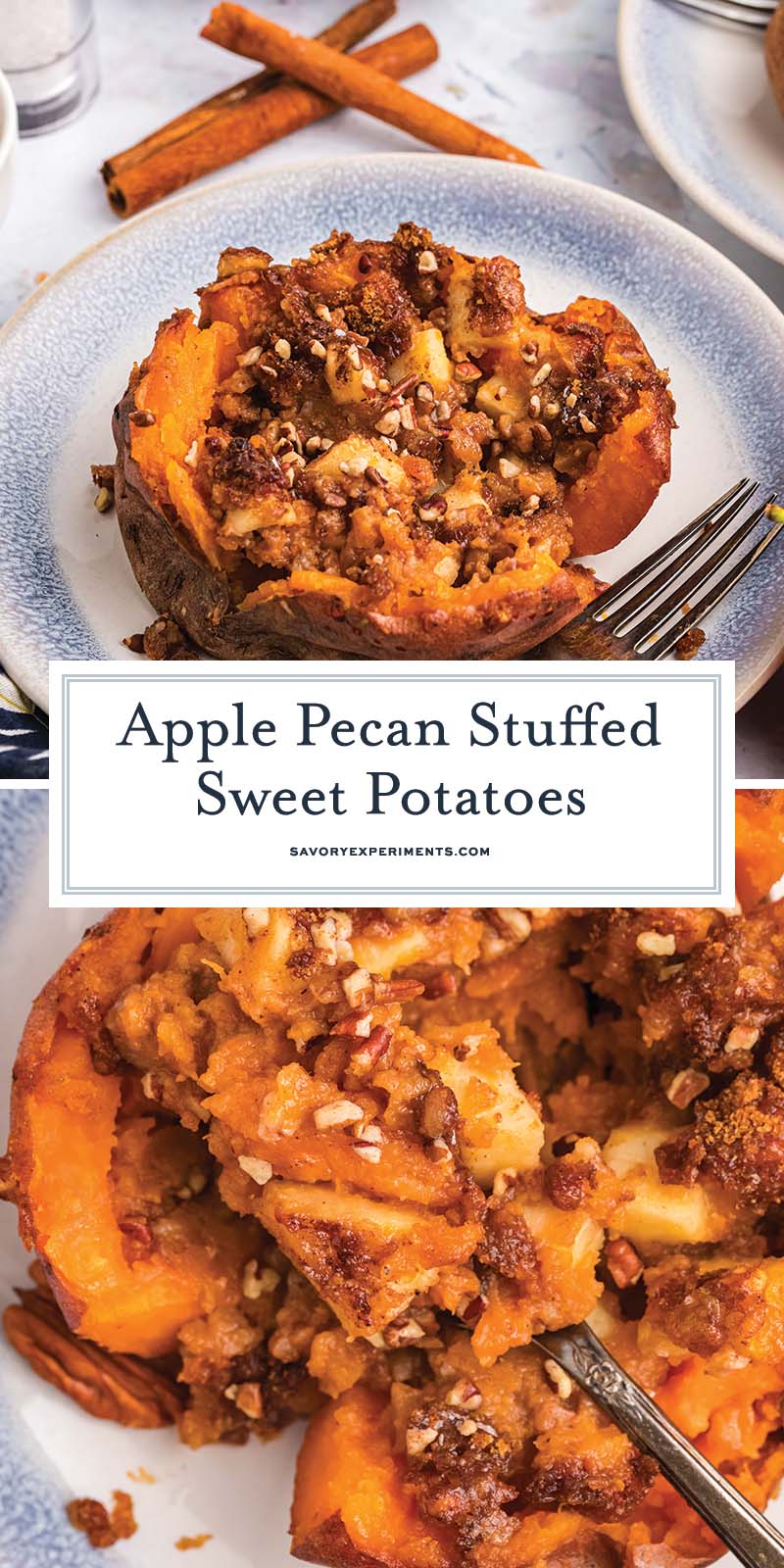 collage of apple spiced stuffed sweet potatoes for pinterest