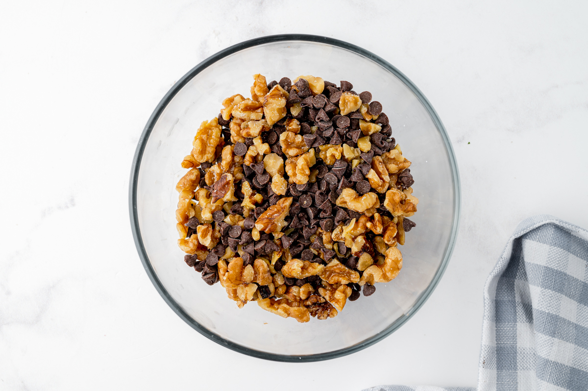 mini chocolate chips and nuts in a bowl