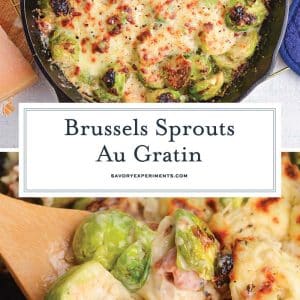 collage of brussels sprouts au gratin for pinterest