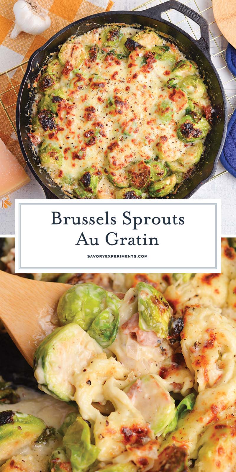 collage of brussels sprouts au gratin for pinterest