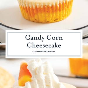 collage of candy corn cheesecake for pinterest