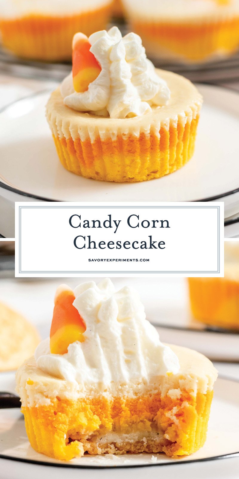 collage of candy corn cheesecake for pinterest