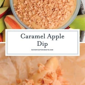 collage of caramel apple dip images for pinterest