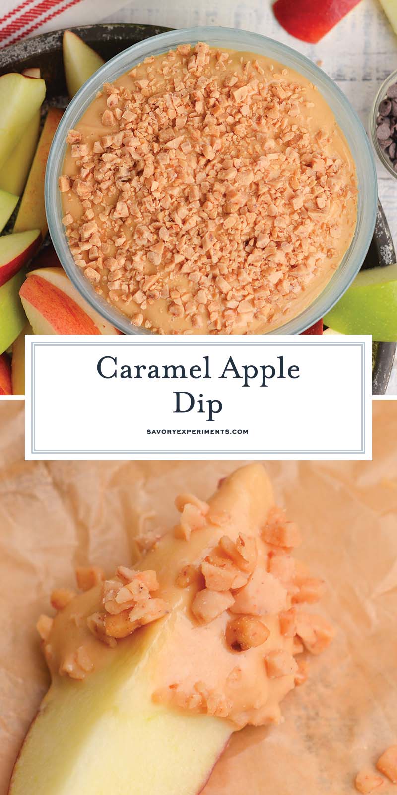 collage of caramel apple dip images for pinterest