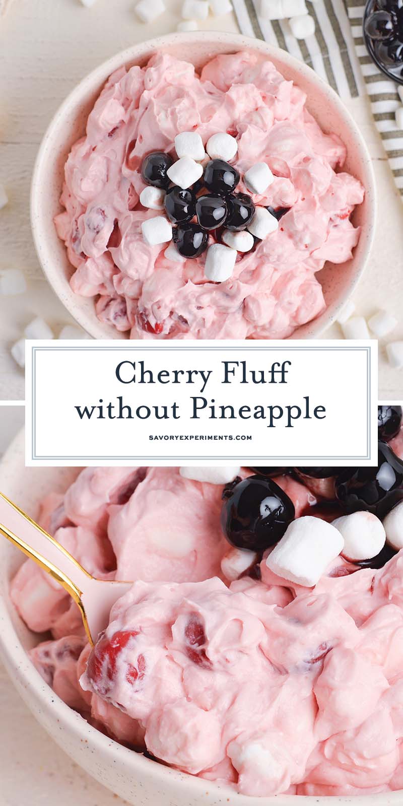 collage of cherry fluff without pineapple for pinterest