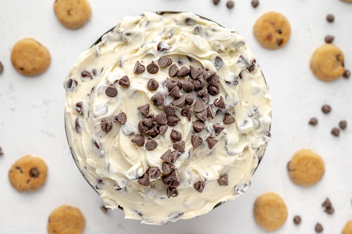 overhead chocolate chip cookie dough dip