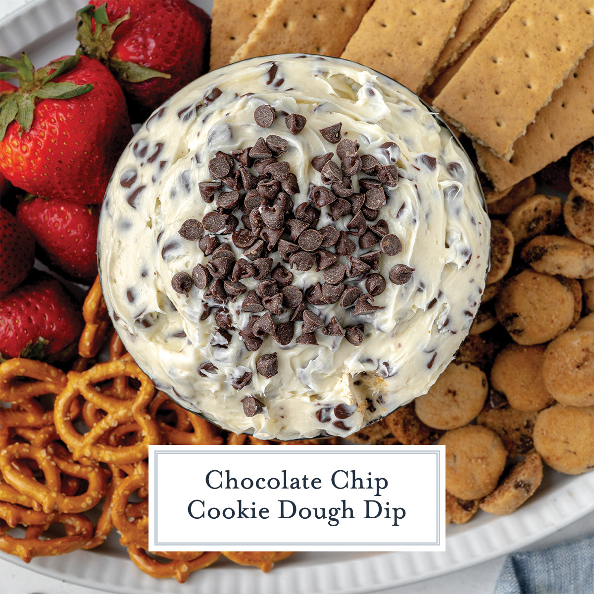 chocolate chip cookie dough dip with text overlay