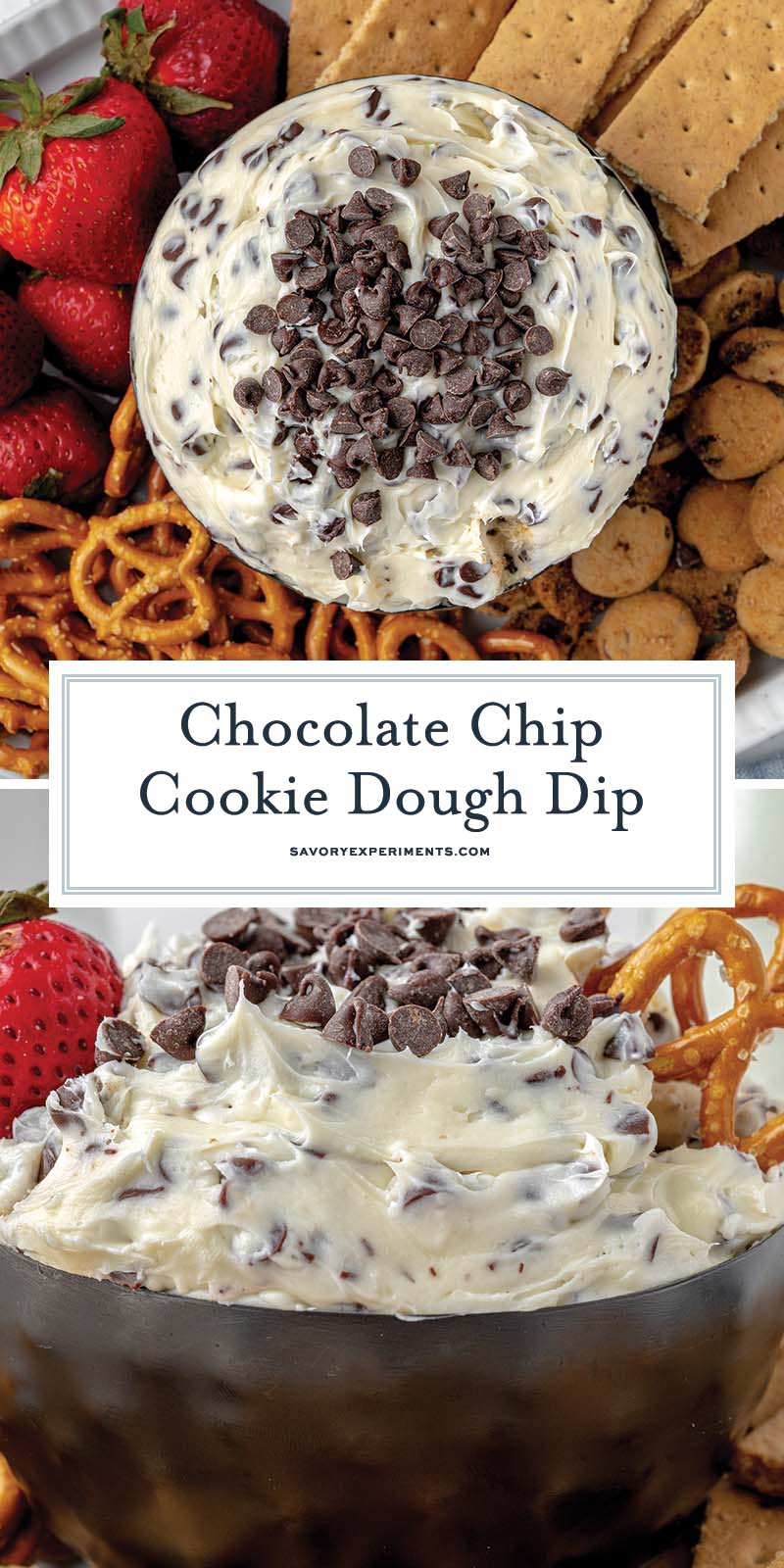 collage of chocolate chip cookie dough with a text overlay