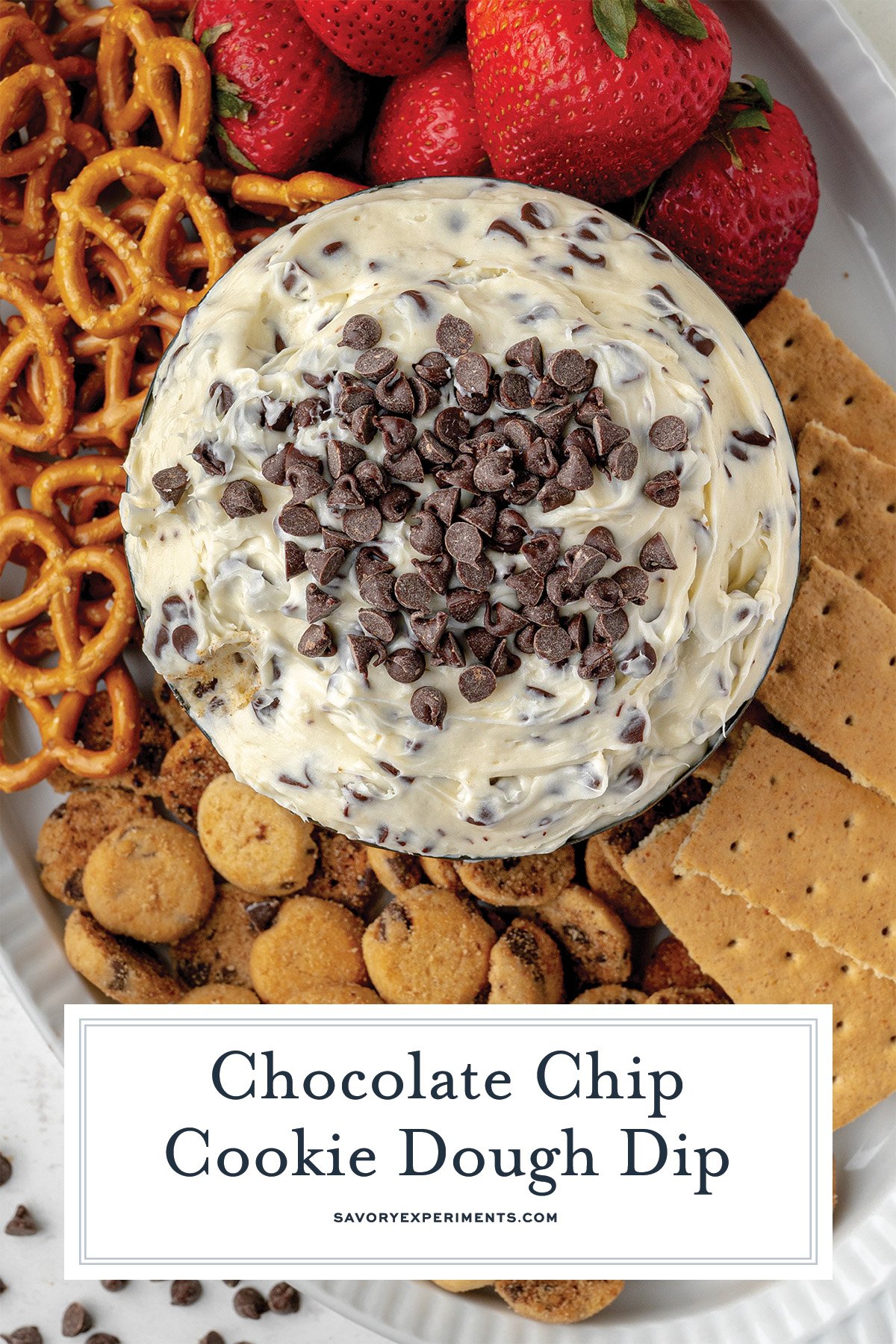 close up of chocolate chip cookie dough dip recipe