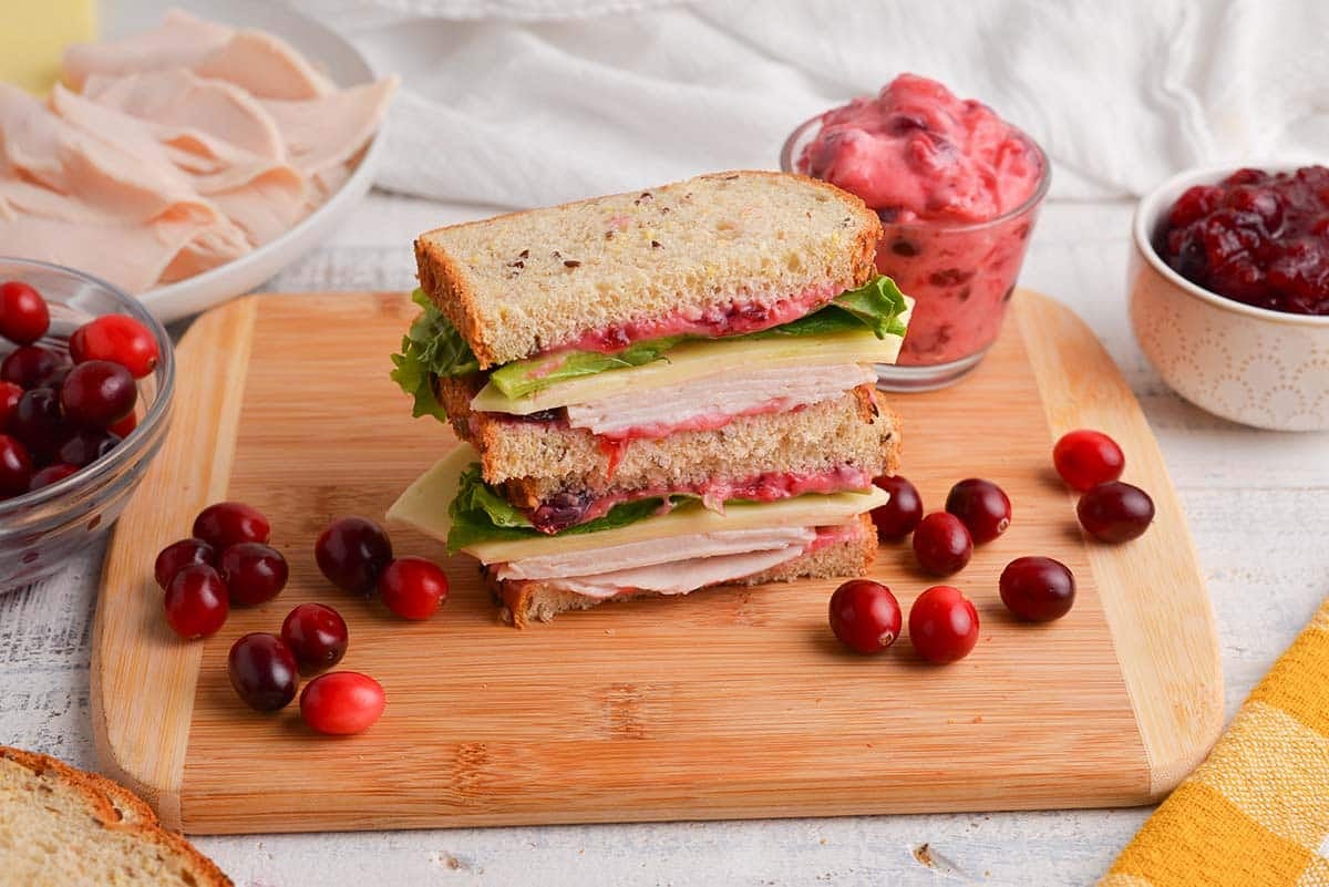 angle of turkey sandwich with cranberries