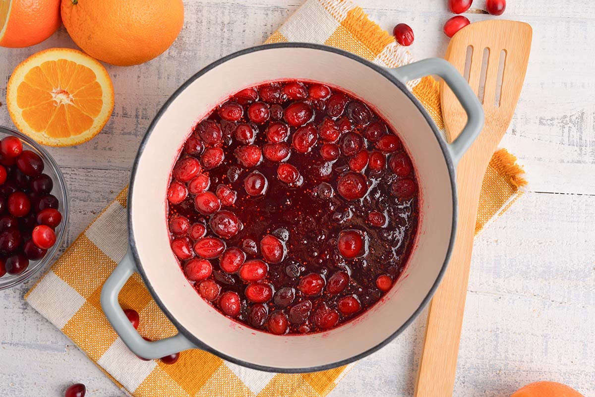 overhead cranberry relish in a stock pot