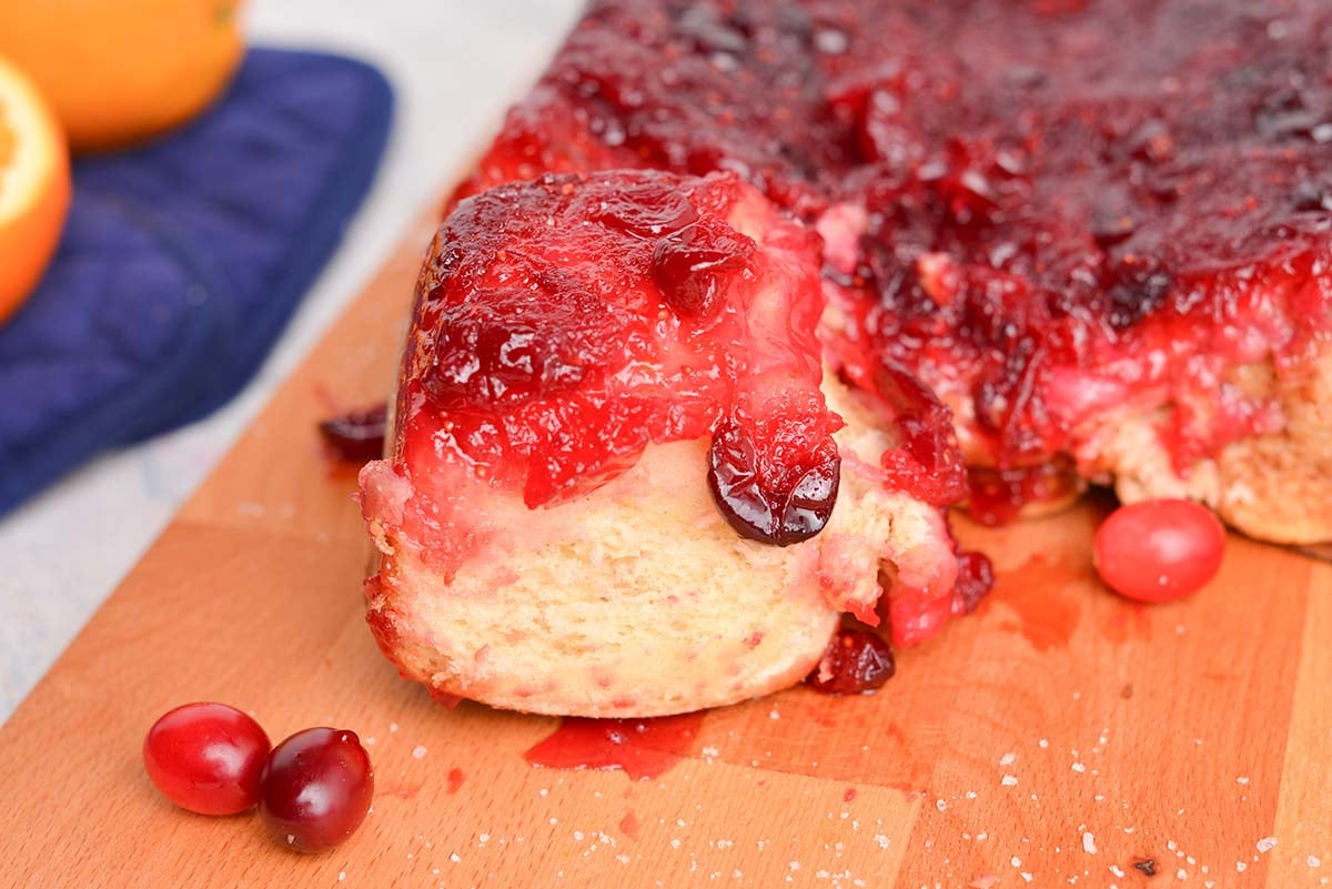 close up angled shot of cranberry cinnamon roll