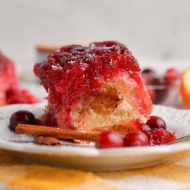straight on shot of cranberry cinnamon roll on plate