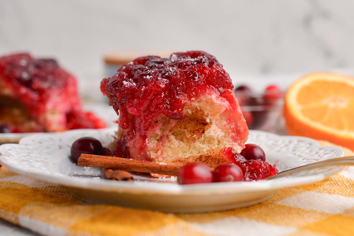 straight on shot of cranberry cinnamon roll on plate