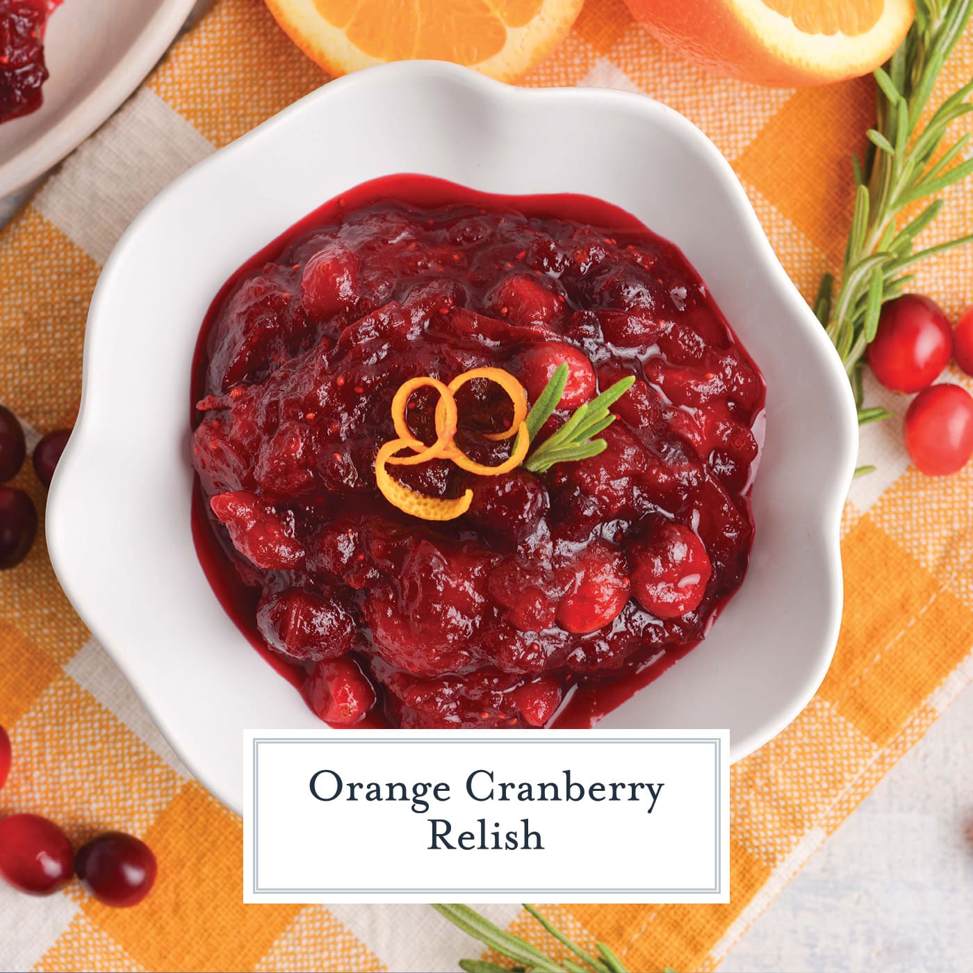 overhead orange cranberry relish with text overlay