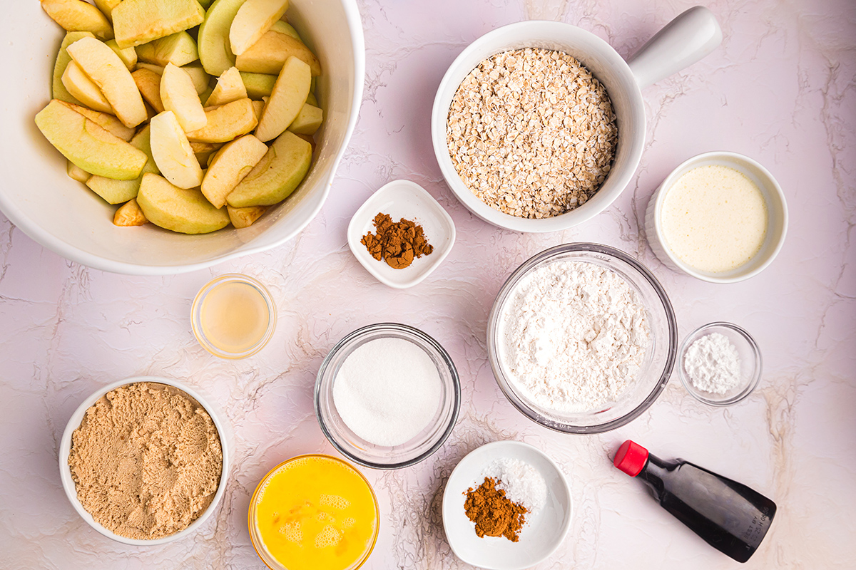 overhead shot of apple crisp ingredients