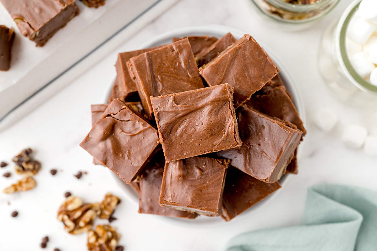 overhead shot of plate full of fantasy fudge